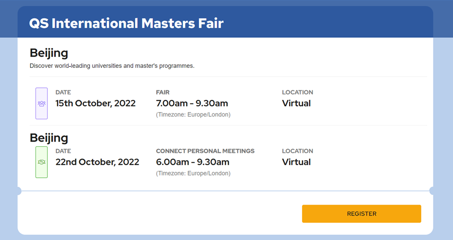 QS International Masters Fair time table